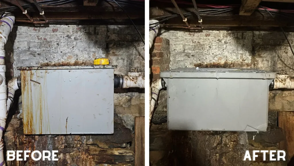 Before and after commercial grease trap repair service in Los Angeles County