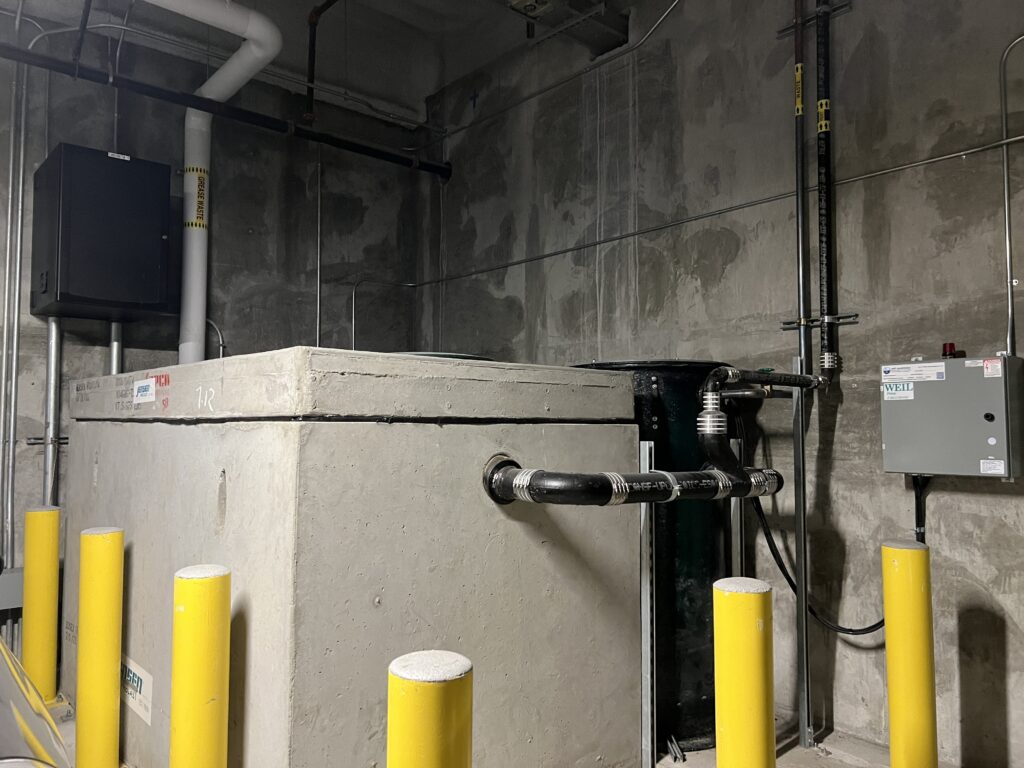 Indoor grease interceptor installed in the basement of a Los Angeles restaurant