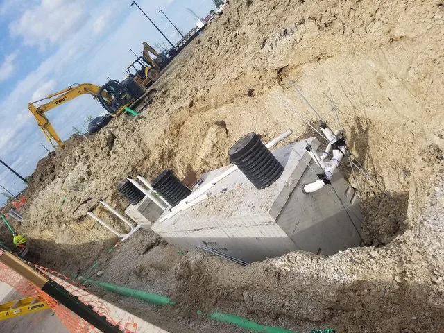 Very large underground grease trap installation operation in progress